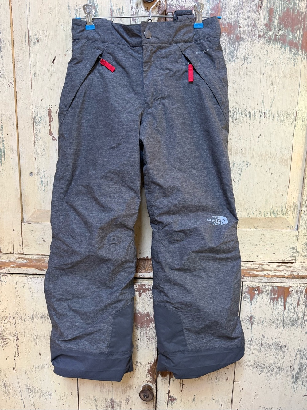 The North Face Kids Gray Snow Pants with Red Zipper Pulls